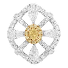 Diamante Amarillo Certificado Diamante Blanco Anillo de Cóctel de Oro de 18K