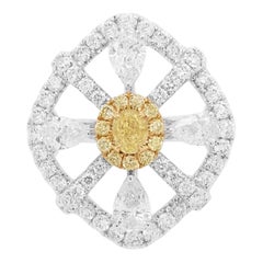 Certified Yellow Diamond White Diamond 18K Gold Cocktail Ring