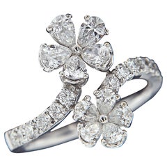 18 Karat White Gold and Diamond Twin Flowers Ring