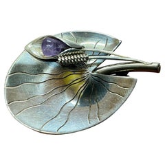 Broche en argent et améthyste d' Arvo Saarela, Suède, 1956 Lumme