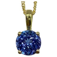 1.12 Carat Vivid Violet Blue Tanzanite 18k Yellow Gold Round Pendant Necklace