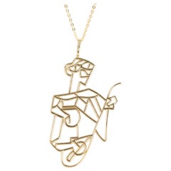 14K Gold Cubic Girl with a Mandoline Charm Necklace, Inspired by Picasso