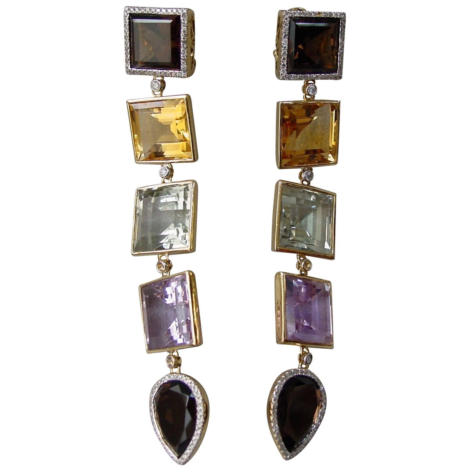 Gemstone Diamond Gold Drop Earrings