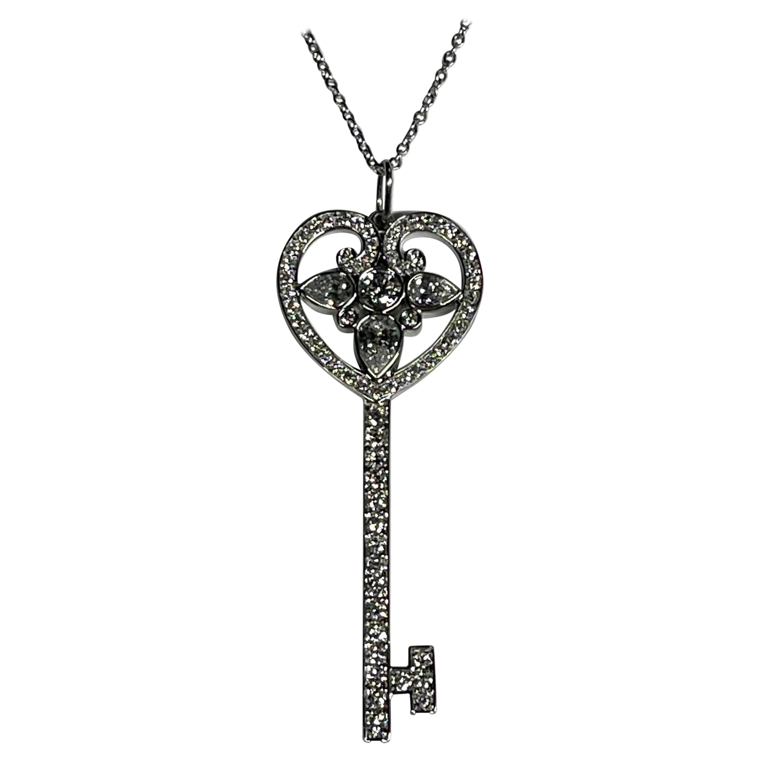 Tiffany & Co Platinum and Diamond key Pendant Necklace