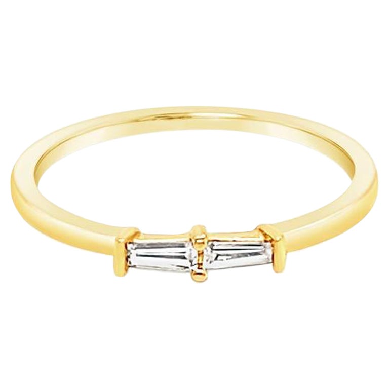 18K Yellow Gold Petite Double Baguette Diamond Stacking Ring 4