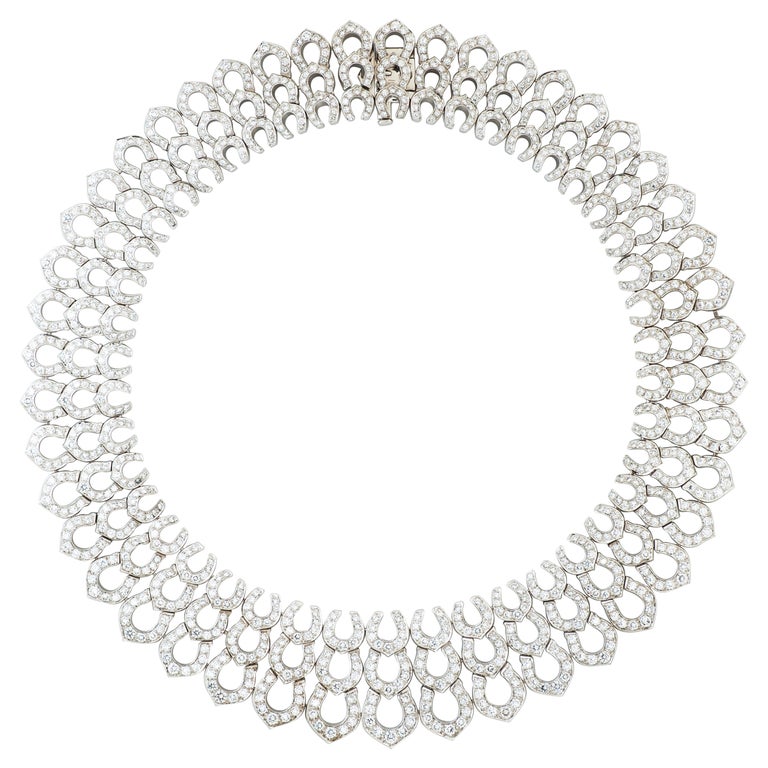 3 Row C De Cartier 29.0 Carat Diamond Necklace in 18k White Gold with ...
