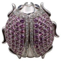 Vintage A 3.84 Carat Pink Sapphire & Diamond Bug, Beetle Brooch 