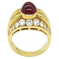 Bulgari Diamond & Cabochon Ruby 18k Gold Ring