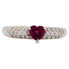Estate Burma Pigeon's Blood Red Ruby and Diamond Ring in Platinum