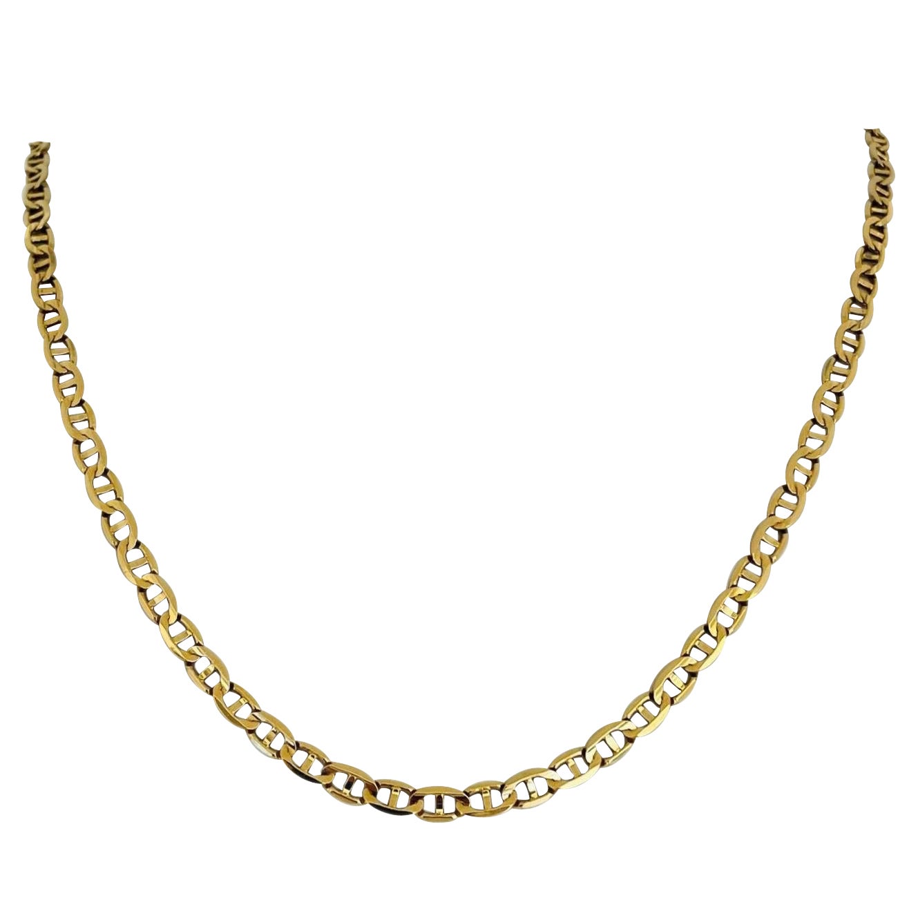 14 Karat Yellow Gold Solid Mariner Gucci Link Chain Necklace, Italy 
