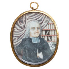 Antique Georgian Miniature Oval Portrait Painting, Male Scholar Portrait Pendant