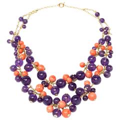 Amethyst Coral Diamonds Gold Collier Necklace