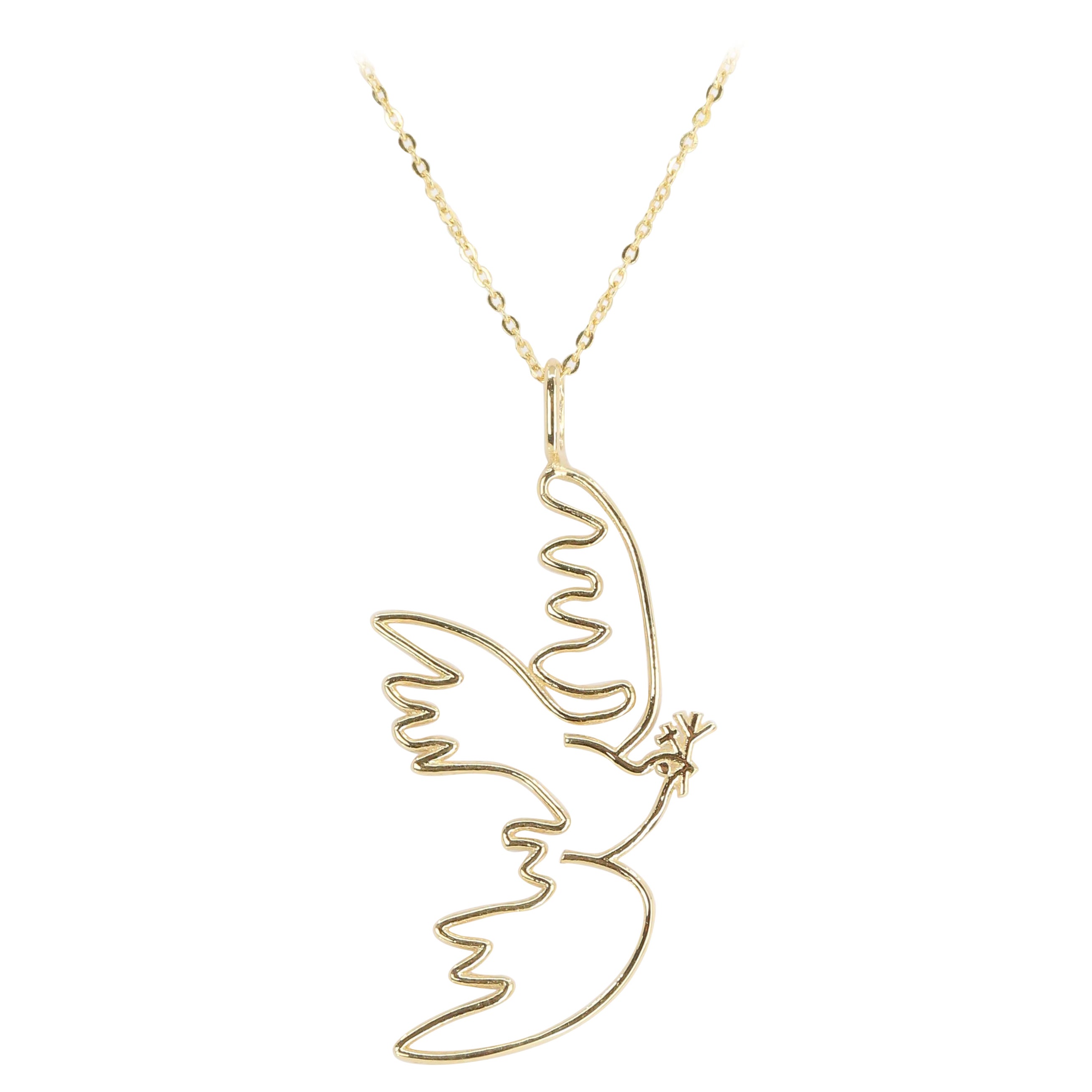 14K Gold Cubic Dove Necklace, Inspired by Picasso's "For a Beautiful Spring"