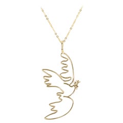 14K Gold Cubic Dove Necklace, Inspired by Picasso's "For a Beautiful Spring"