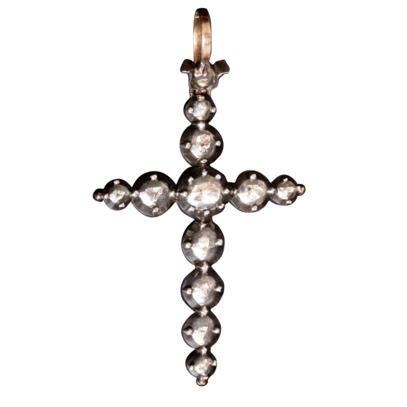 Antique Diamond Flemish Cross Pendant, Sterling Silver Diamond Cross Pendant