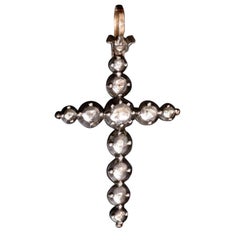 Antique Diamond Flemish Cross Pendant, Sterling Silver Diamond Cross Pendant