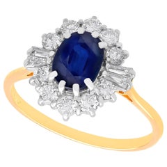 Antique 2.18 Carat Sapphire and 0.96 Carat Diamond Yellow Gold Cluster Ring