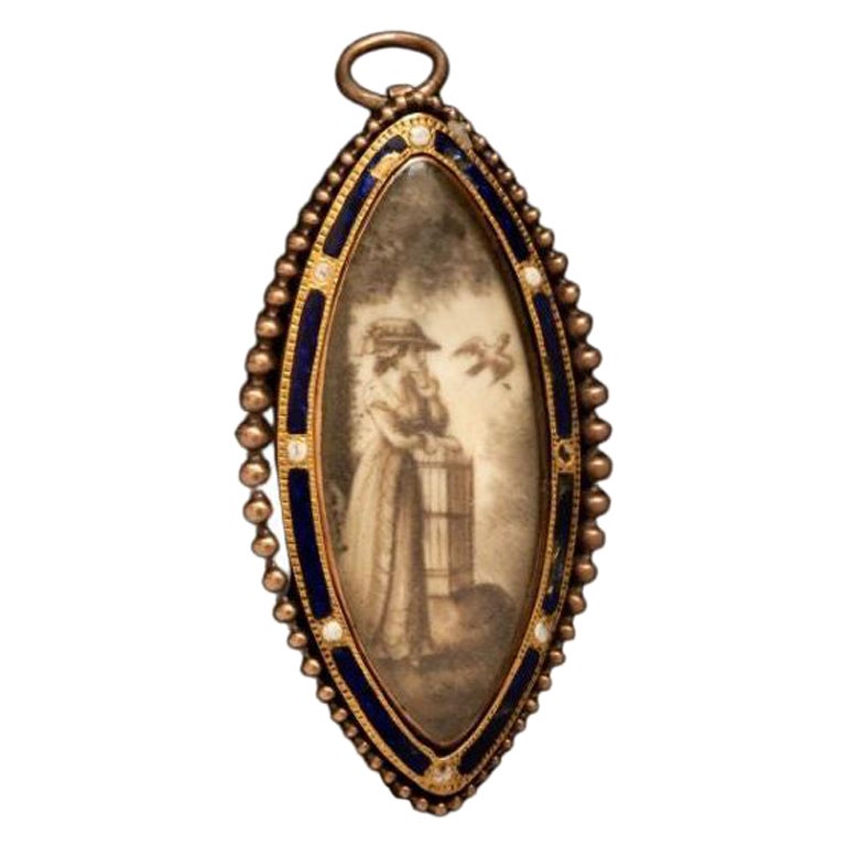 Antique Georgian Mourning Sepia Miniature Brooch Pendant