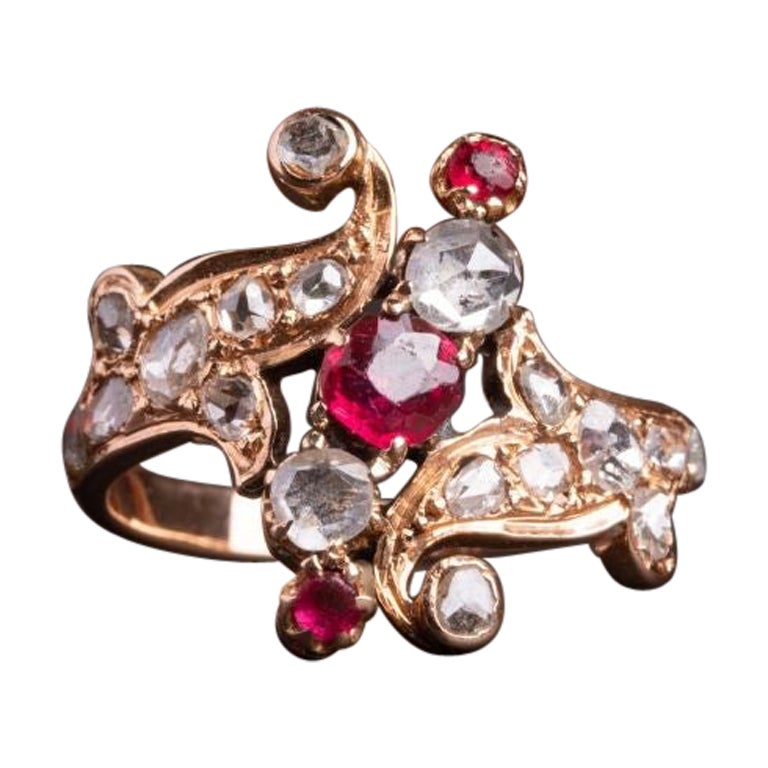 For Sale:  Antique Art Nouveau Tourmaline Rose Cut Diamond Ring, Antique Tourmaline Ring