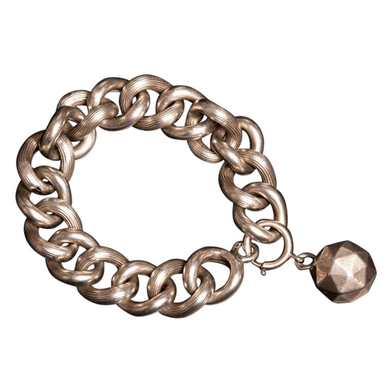 Antique Silver Chunky Chain Bracelet, Victorian Charm Thick Chain Bracelet