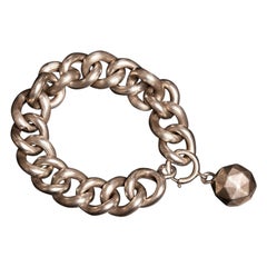 Bracelet à chaîne épaisse en argent ancien, bracelet à breloques victorien à chaîne épaisse