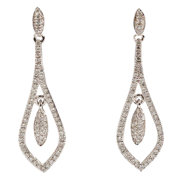 Pretty Diamond Drop Earrings, 18 Carat White Gold, Est 0.39ct Diamonds. For Sale