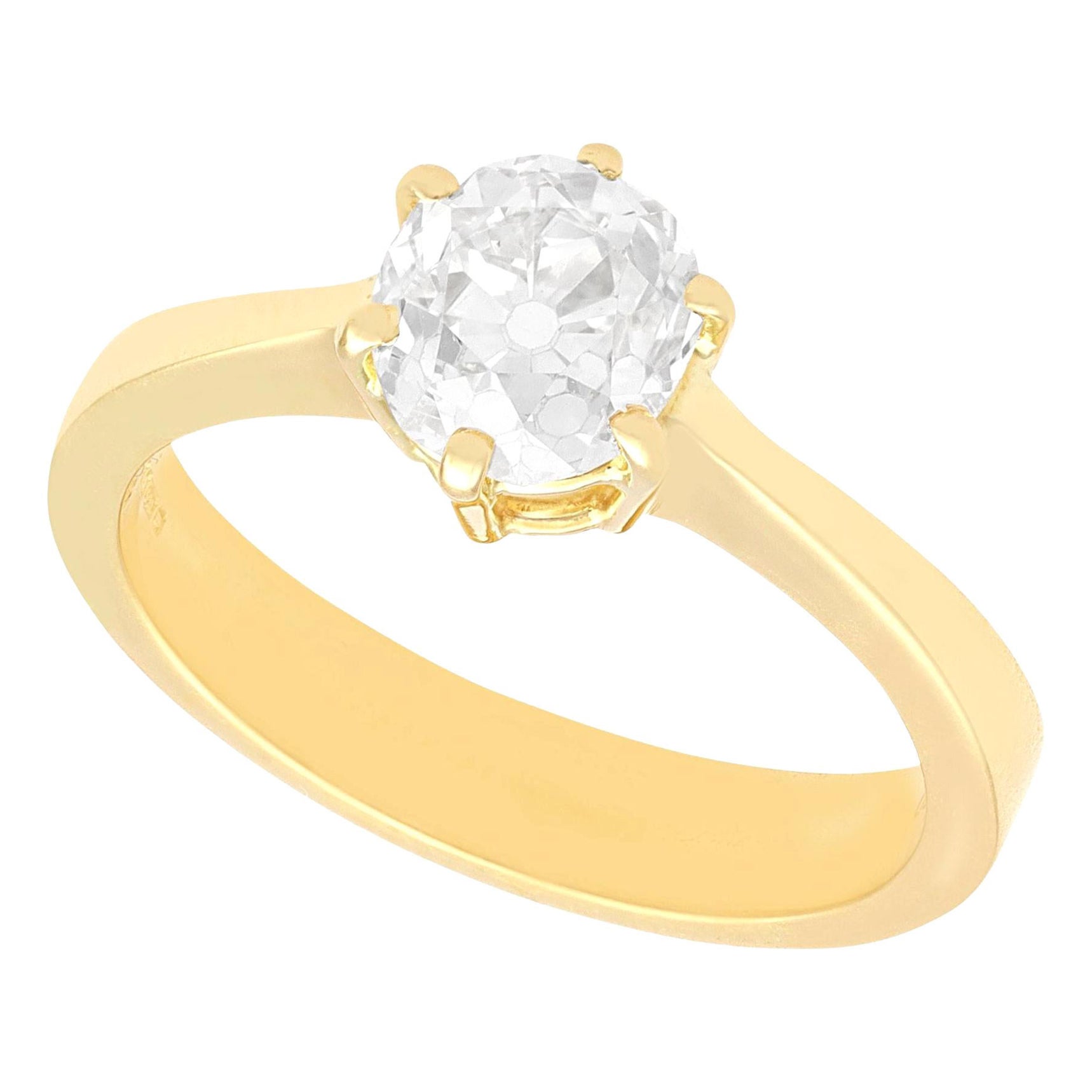 1.38 Carat Diamond 18k Yellow Gold Solitaire Engagement Ring For Sale