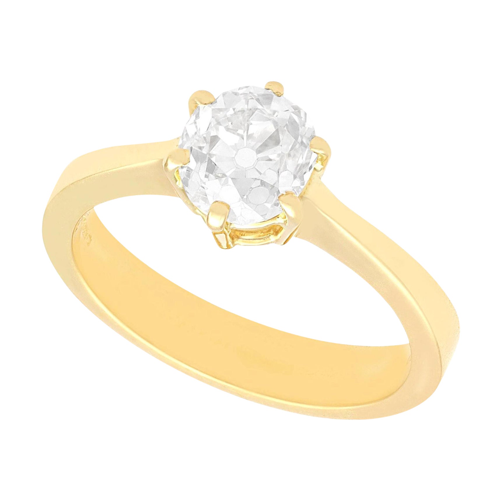 Antiker und zeitgenössischer 18 Karat Gelbgold Solitärring mit 1,38 Karat Diamant im Angebot