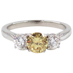 J. Birnbach Platinum and Fancy Intense Yellow Diamond Handmade Ring