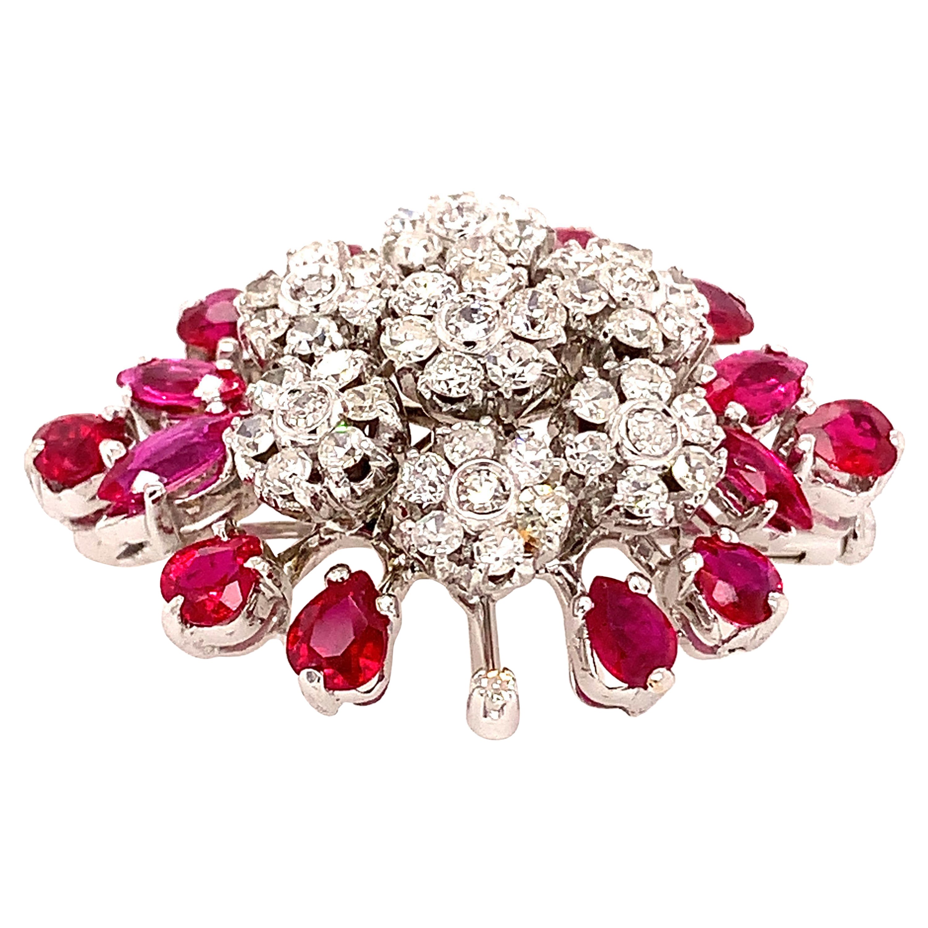 Ruby and Diamond Wreath Brooch at 1stDibs