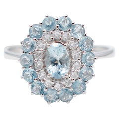 Aquamarine, Diamonds, 18 Karat White Gold Modern Ring