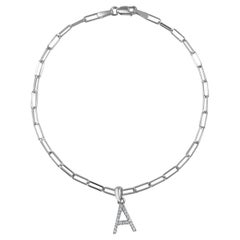 14 Karat White Gold Paperclip Diamond Initial "A" Link Chain Bracelet