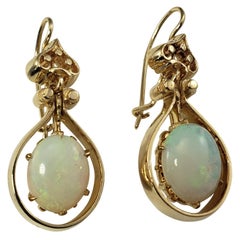 Vintage 14 Karat Yellow Gold and Opal Dangle Earrings