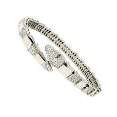 Pave Diamond and White Gold Snake Motif Flexible Bypass Bangle Bracelet