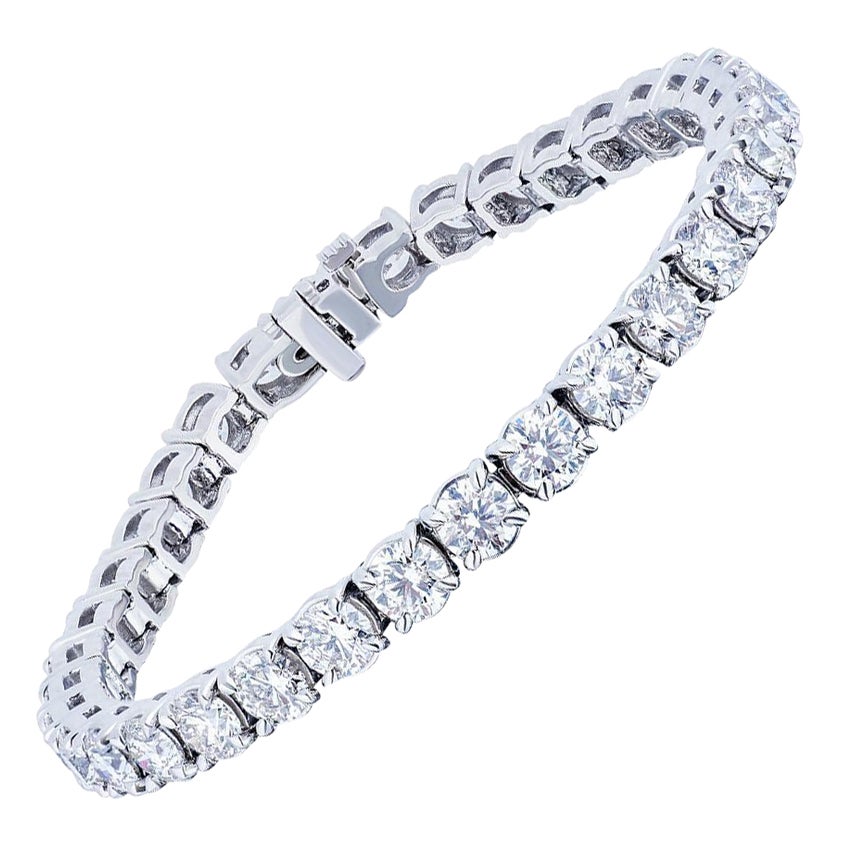 Bracelet tennis en platine et diamants ronds de 14,13 carats en vente