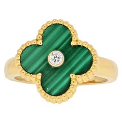 Van Cleef & Arpels Alhambra 18K Yellow Gold Alhambra Malachite Diamond Ring