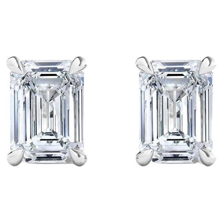 GIA Certified 8.02 Carat Emerald Cut Diamond Studs For Sale
