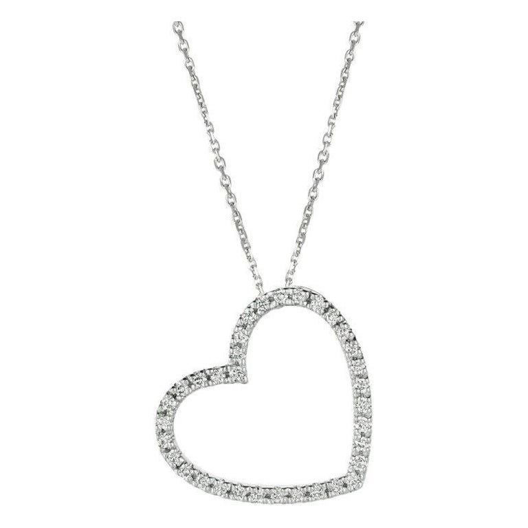0.40 Carat Natural Diamond Heart Necklace G SI 14K White Gold Chain For Sale