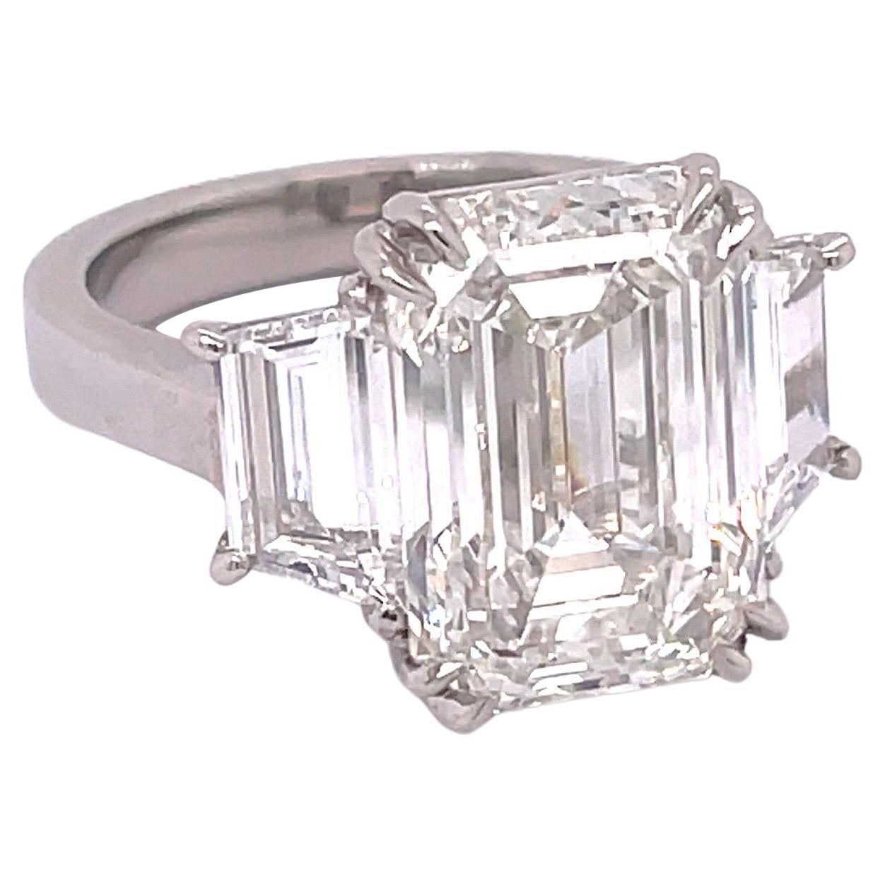 GIA Certified 7.41 Carat Emerald Cut Three-Stone Diamond Engagement Ring For Sale