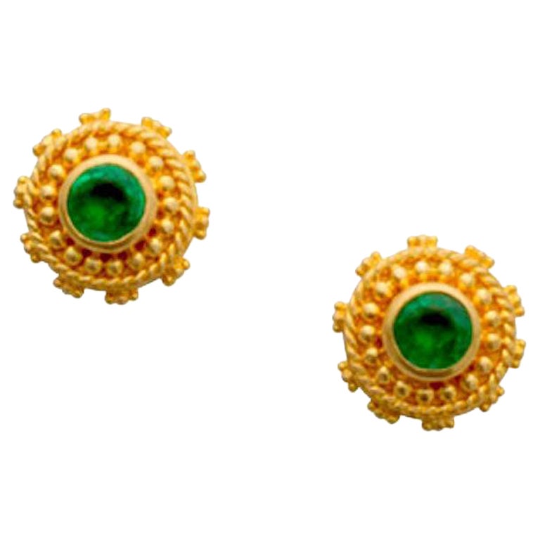Steven Battelle Emerald 22K Gold Post Earrings