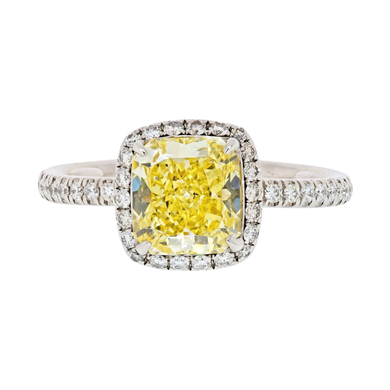 1.60ct Fancy Yellow Cushion Cut Halo Set Diamond Engagement Ring