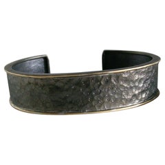 18k Gold & Blackened, Hammered Silver Cuff for Men