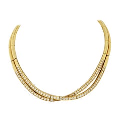 Van Cleef & Arpels 18K Yellow Gold 6 Carat Diamond Crossover Collar Necklace