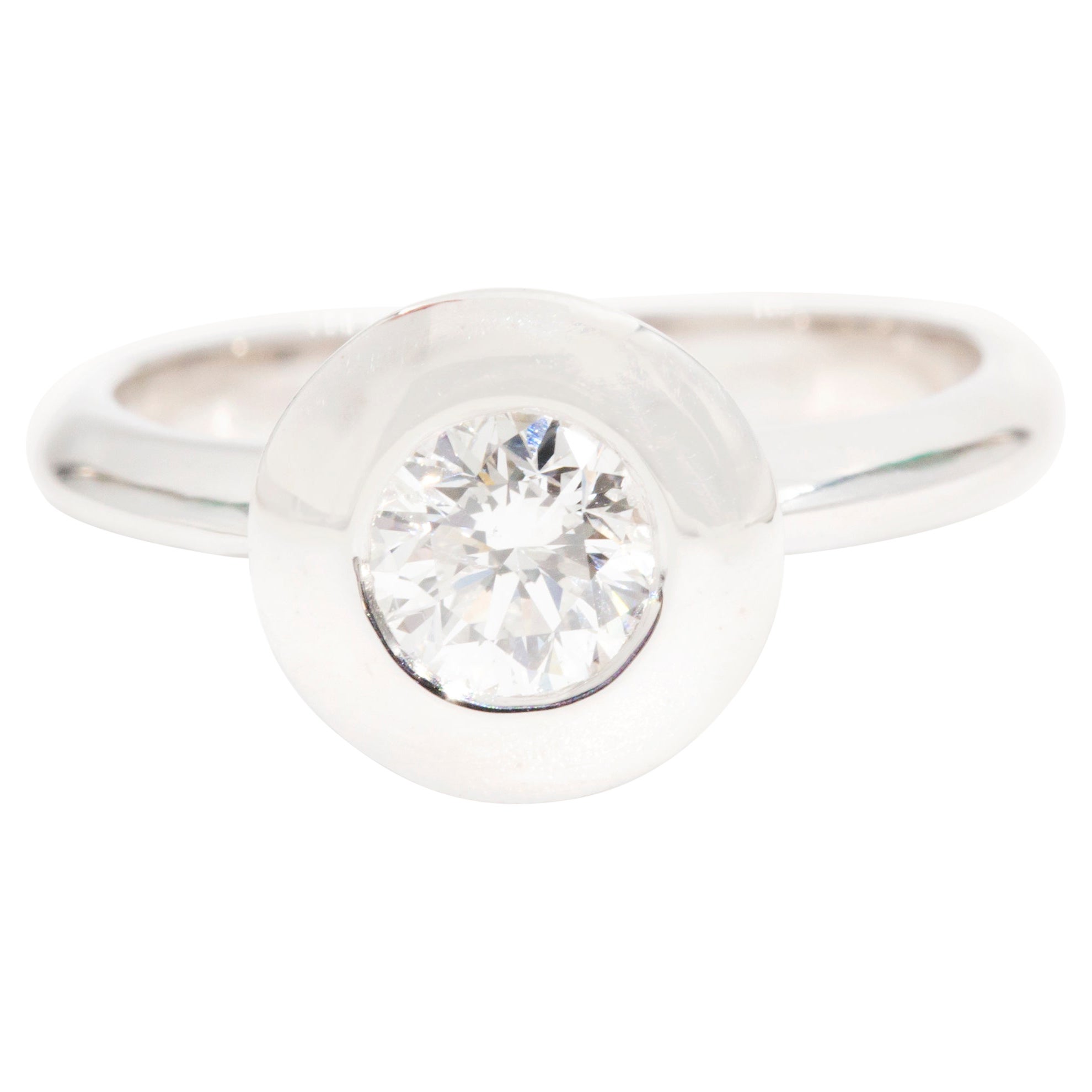 0,65 Karat runder Brillant Diamant Vintage Solitär Ring in 18 Karat Weißgold im Angebot