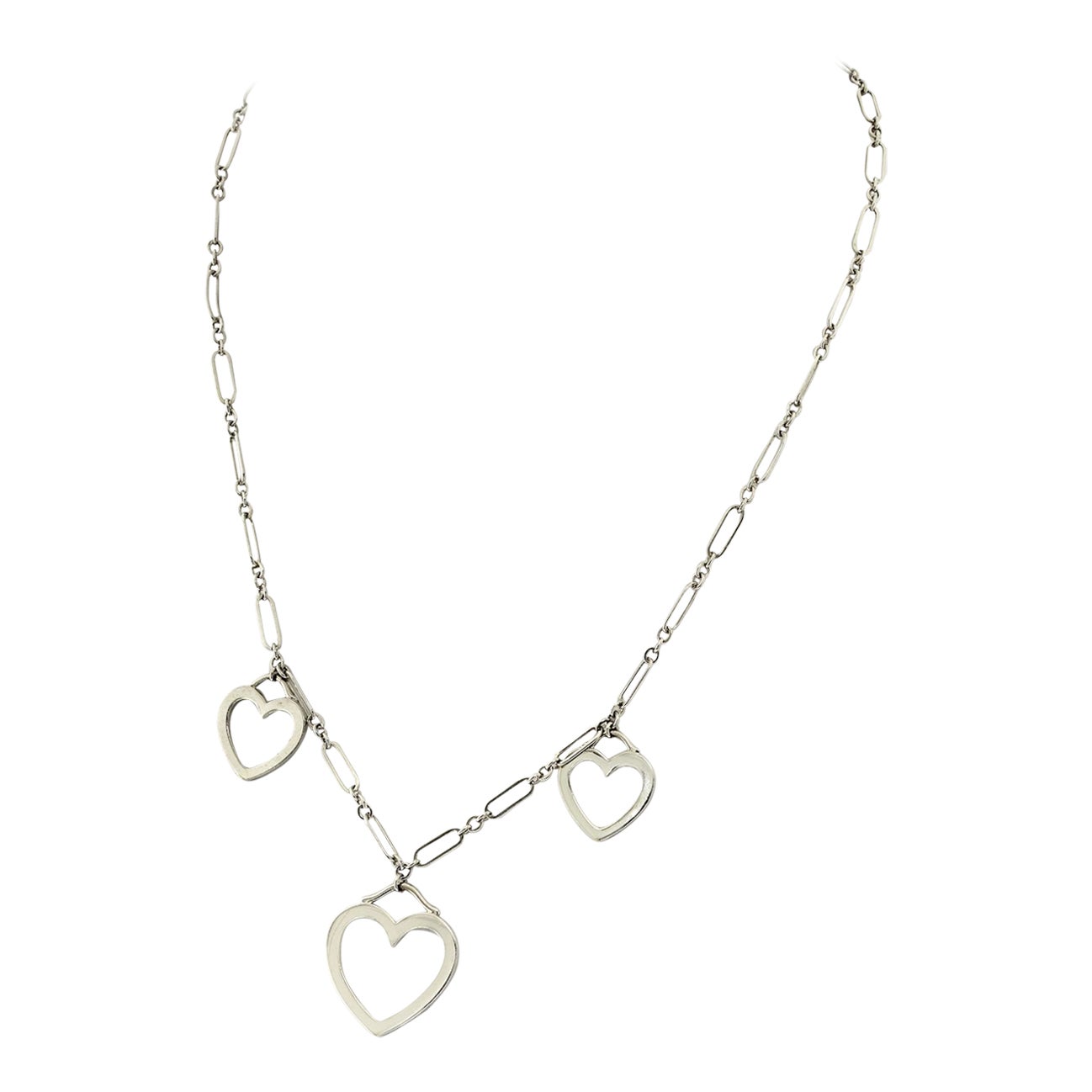 Tiffany & Co. 18K White Gold Three Heart Pendant Necklace