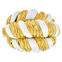 David Webb Platinum & 18K Yellow Gold White Enamel Brushed Gold Ring