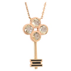 14K Gold 0.90 Ct. Rose cut Brown Diamond Key Charm Necklace