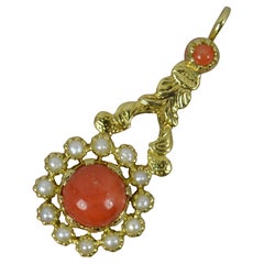 Halleys Comet 18ct Gold Coral and Seed Pearl Pendant