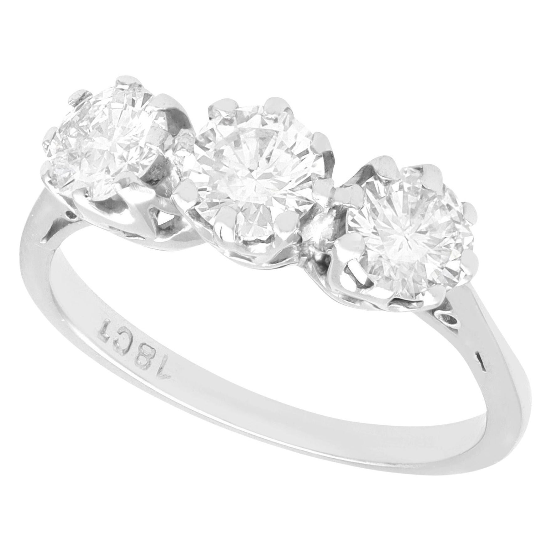 Vintage 1.23 Carat Diamond and 18k White Gold Trilogy Ring For Sale