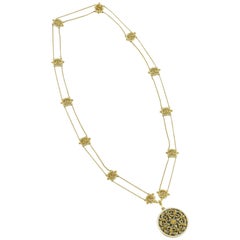 1880s Leon Gariod Paris Belle Epoque Enamel Gold Link Necklace and Locket